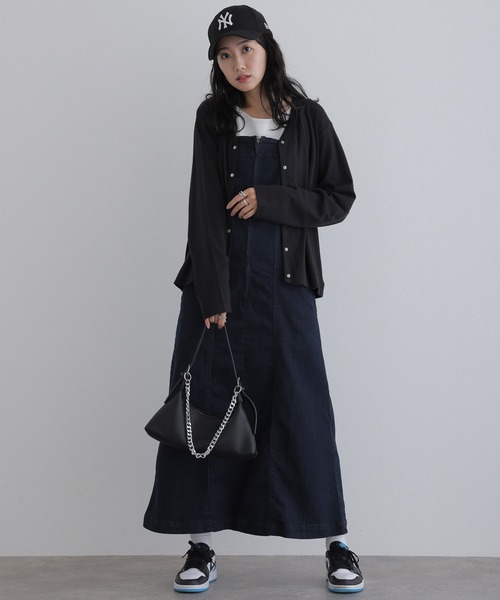 ElegChic(エレグシック)の「パール ボタンカーディガン(Tシャツ/カットソー・レディース・杢グレー/カーキ/ブラック/チャコールグレー/バーガンディー・M/4L/XL)」の2枚目の写真