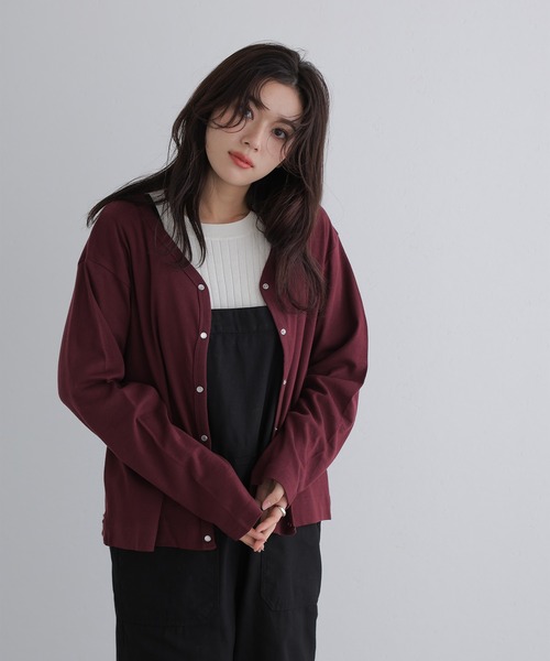 ElegChic(エレグシック)の「パール ボタンカーディガン(Tシャツ/カットソー・レディース・杢グレー/カーキ/ブラック/チャコールグレー/バーガンディー・M/4L/XL)」の11枚目の写真
