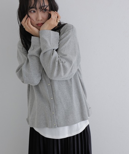 ElegChic(エレグシック)の「パール ボタンカーディガン(Tシャツ/カットソー・レディース・杢グレー/カーキ/ブラック/チャコールグレー/バーガンディー・M/4L/XL)」の15枚目の写真