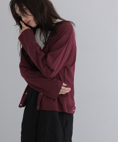 ElegChic(エレグシック)の「パール ボタンカーディガン(Tシャツ/カットソー・レディース・杢グレー/カーキ/ブラック/チャコールグレー/バーガンディー・M/4L/XL)」の13枚目の写真