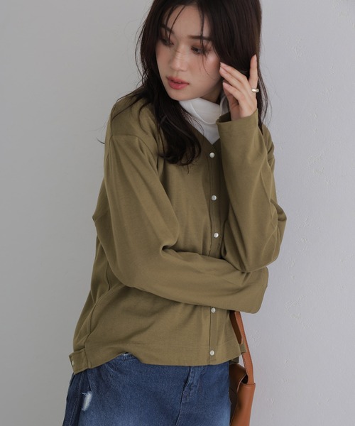 ElegChic(エレグシック)の「パール ボタンカーディガン(Tシャツ/カットソー・レディース・杢グレー/カーキ/ブラック/チャコールグレー/バーガンディー・M/4L/XL)」の19枚目の写真