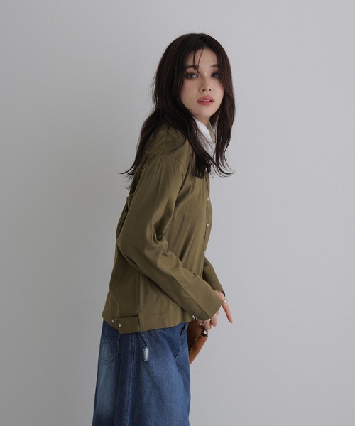 ElegChic(エレグシック)の「パール ボタンカーディガン(Tシャツ/カットソー・レディース・杢グレー/カーキ/ブラック/チャコールグレー/バーガンディー・M/4L/XL)」の20枚目の写真
