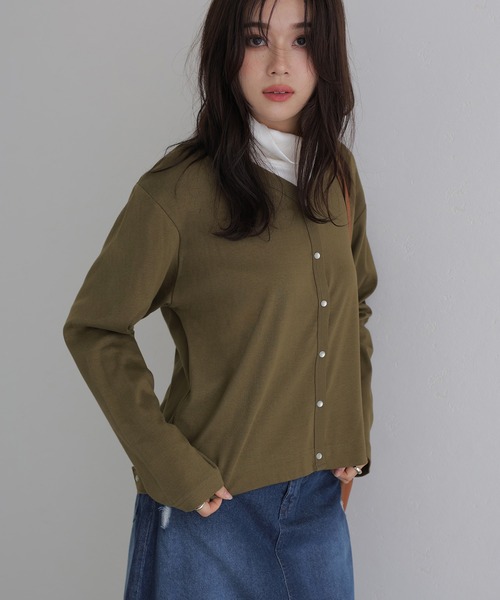ElegChic(エレグシック)の「パール ボタンカーディガン(Tシャツ/カットソー・レディース・杢グレー/カーキ/ブラック/チャコールグレー/バーガンディー・M/4L/XL)」の21枚目の写真
