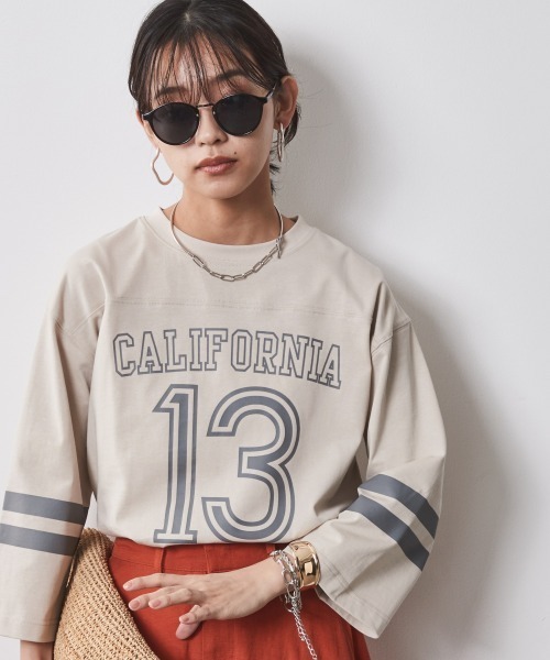 CHIC STYLE(シックスタイル)の「<大きいサイズ>綿100%7分袖フットボールTシャツ シックスタイル(Tシャツ/カットソー・レディース・チャコール/ベージュ/オフホワイト・LL/L/5L/4L/3L)」の3枚目の写真