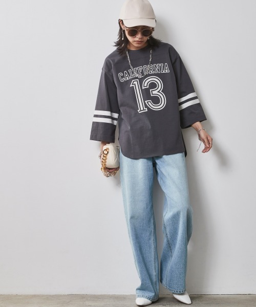 CHIC STYLE(シックスタイル)の「<大きいサイズ>綿100%7分袖フットボールTシャツ シックスタイル(Tシャツ/カットソー・レディース・チャコール/ベージュ/オフホワイト・LL/L/5L/4L/3L)」の13枚目の写真