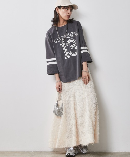 CHIC STYLE(シックスタイル)の「<大きいサイズ>綿100%7分袖フットボールTシャツ シックスタイル(Tシャツ/カットソー・レディース・チャコール/ベージュ/オフホワイト・LL/L/5L/4L/3L)」の10枚目の写真