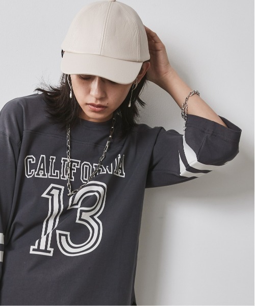 CHIC STYLE(シックスタイル)の「<大きいサイズ>綿100%7分袖フットボールTシャツ シックスタイル(Tシャツ/カットソー・レディース・チャコール/ベージュ/オフホワイト・LL/L/5L/4L/3L)」の6枚目の写真