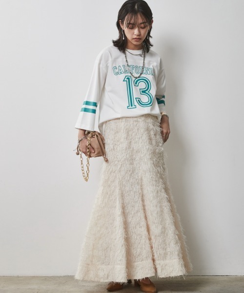 CHIC STYLE(シックスタイル)の「<大きいサイズ>綿100%7分袖フットボールTシャツ シックスタイル(Tシャツ/カットソー・レディース・チャコール/ベージュ/オフホワイト・LL/L/5L/4L/3L)」の8枚目の写真