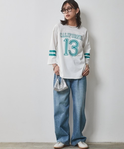 CHIC STYLE(シックスタイル)の「<大きいサイズ>綿100%7分袖フットボールTシャツ シックスタイル(Tシャツ/カットソー・レディース・チャコール/ベージュ/オフホワイト・LL/L/5L/4L/3L)」の11枚目の写真