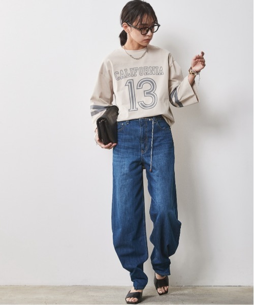 CHIC STYLE(シックスタイル)の「<大きいサイズ>綿100%7分袖フットボールTシャツ シックスタイル(Tシャツ/カットソー・レディース・チャコール/ベージュ/オフホワイト・LL/L/5L/4L/3L)」の9枚目の写真