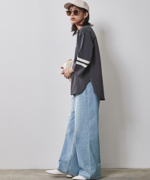 CHIC STYLE(シックスタイル)の「<大きいサイズ>綿100%7分袖フットボールTシャツ シックスタイル(Tシャツ/カットソー・レディース・チャコール/ベージュ/オフホワイト・LL/L/5L/4L/3L)」の16枚目の写真