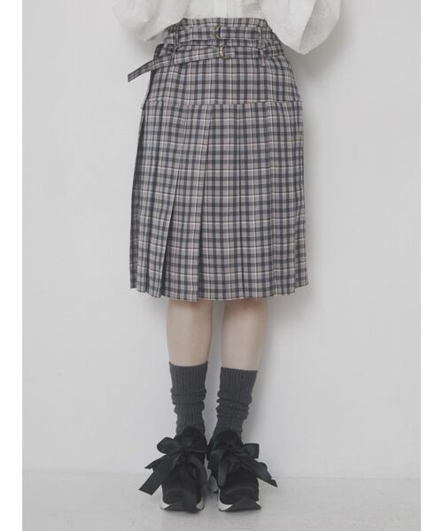 merry jenny（メリージェニー）の「checkミディプリーツスカート（スカート・レディース・ブラウン/ベージュ/ブラック・FREE）」の4枚目の写真