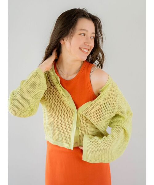 Ungrid（アングリッド）の「メッシュショートニットカーデ（カーディガン/ボレロ・レディース・グリーン系その他/オフホワイト/ブラック・FREE）」の3枚目の写真