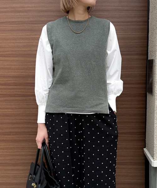 audrey and john wad(オードリーアンドジョンワッド)の「ニットベスト+長袖TシャツSET -手洗い可-(ニット/セーター・レディース・ダークグリーン/ダークオレンジ/アイボリー・FREE)」の9枚目の写真