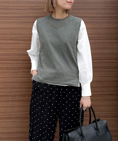 audrey and john wad(オードリーアンドジョンワッド)の「ニットベスト+長袖TシャツSET -手洗い可-(ニット/セーター・レディース・ダークグリーン/ダークオレンジ/アイボリー・FREE)」の10枚目の写真
