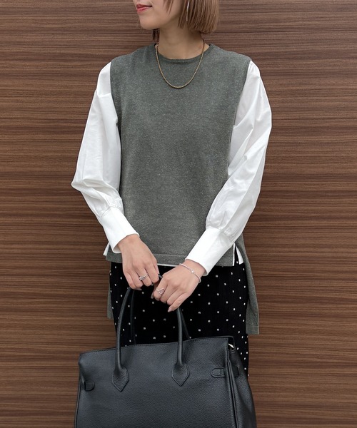 audrey and john wad(オードリーアンドジョンワッド)の「ニットベスト+長袖TシャツSET -手洗い可-(ニット/セーター・レディース・ダークグリーン/ダークオレンジ/アイボリー・FREE)」の4枚目の写真