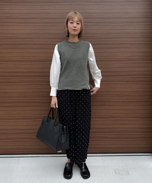 audrey and john wad(オードリーアンドジョンワッド)の「ニットベスト+長袖TシャツSET -手洗い可-(ニット/セーター・レディース・ダークグリーン/ダークオレンジ/アイボリー・FREE)」の5枚目の写真
