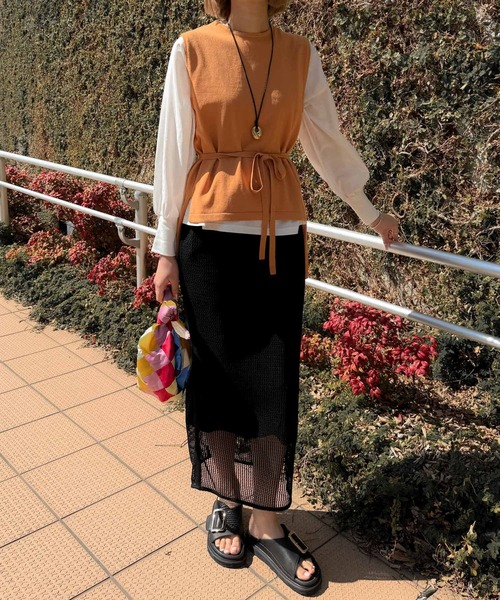 audrey and john wad(オードリーアンドジョンワッド)の「ニットベスト+長袖TシャツSET -手洗い可-(ニット/セーター・レディース・ダークグリーン/ダークオレンジ/アイボリー・FREE)」の16枚目の写真