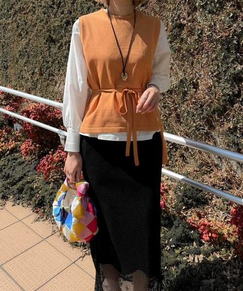 audrey and john wad(オードリーアンドジョンワッド)の「ニットベスト+長袖TシャツSET -手洗い可-(ニット/セーター・レディース・ダークグリーン/ダークオレンジ/アイボリー・FREE)」の14枚目の写真