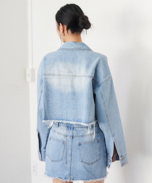 ENVYM（アンビー）の「カットオフデニムジャケット（デニムジャケット・レディース・ブルー/ブラック/ピンク・FREE）」の4枚目の写真