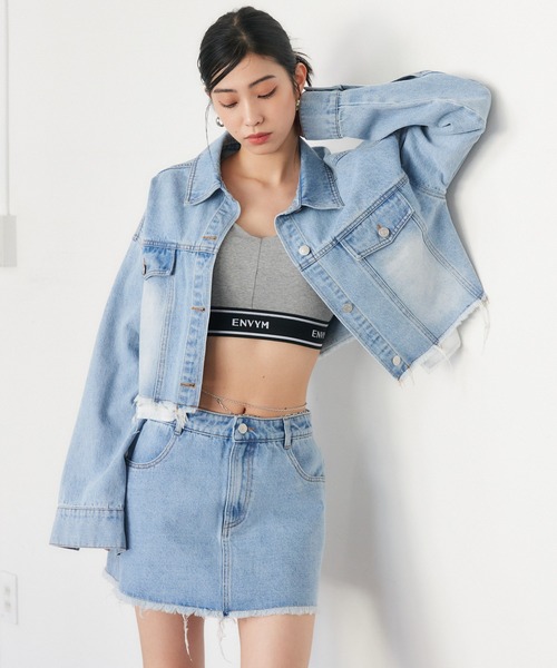 ENVYM（アンビー）の「カットオフデニムジャケット（デニムジャケット・レディース・ブルー/ブラック/ピンク・FREE）」の5枚目の写真