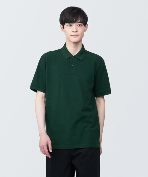 無印良品(ムジルシリョウヒン)の「紳士 洗いざらし鹿の子編み半袖ポロシャツ(ポロシャツ・メンズ・レッド/ホワイト/ネイビー系/ダークグリーン/グレー/ブラック・XL/L/M/S)」の4枚目の写真