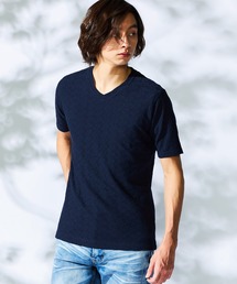 HIDEAWAYS NICOLE | 幾何学柄Ｖネック半袖プルオーバー(Tシャツ/カットソー)