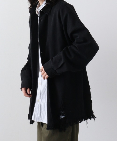RE730(アールイーセブンサーティー)の「Ripped long sleeve work shirt / ダメージ加工 長袖ワークシャツ(シャツ/ブラウス・メンズ・ブラック系/ブラック系1/ホワイト・M/L)」の11枚目の写真