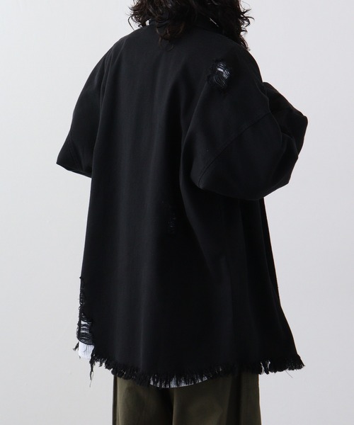 RE730(アールイーセブンサーティー)の「Ripped long sleeve work shirt / ダメージ加工 長袖ワークシャツ(シャツ/ブラウス・メンズ・ブラック系/ブラック系1/ホワイト・M/L)」の12枚目の写真