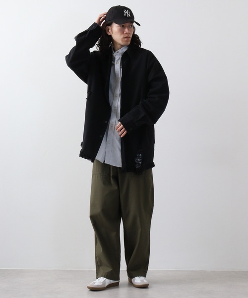 RE730(アールイーセブンサーティー)の「Ripped long sleeve work shirt / ダメージ加工 長袖ワークシャツ(シャツ/ブラウス・メンズ・ブラック系/ブラック系1/ホワイト・M/L)」の14枚目の写真