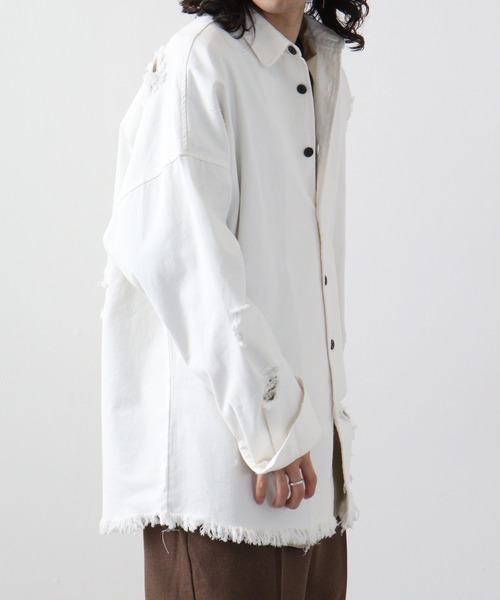 RE730(アールイーセブンサーティー)の「Ripped long sleeve work shirt / ダメージ加工 長袖ワークシャツ(シャツ/ブラウス・メンズ・ブラック系/ブラック系1/ホワイト・M/L)」の7枚目の写真