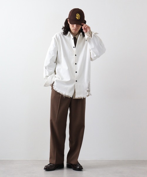 RE730(アールイーセブンサーティー)の「Ripped long sleeve work shirt / ダメージ加工 長袖ワークシャツ(シャツ/ブラウス・メンズ・ブラック系/ブラック系1/ホワイト・M/L)」の8枚目の写真