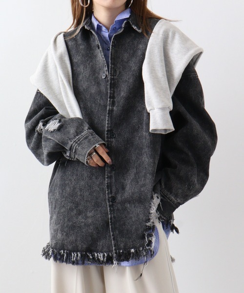 RE730(アールイーセブンサーティー)の「Ripped long sleeve work shirt / ダメージ加工 長袖ワークシャツ(シャツ/ブラウス・メンズ・ブラック系/ブラック系1/ホワイト・M/L)」の20枚目の写真