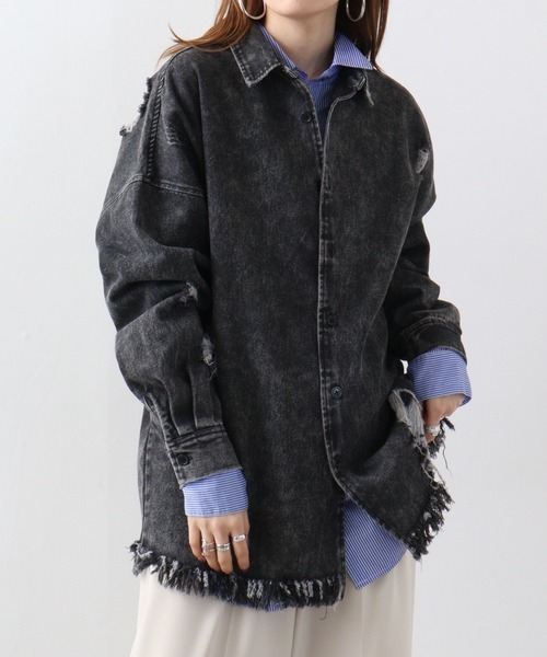 RE730(アールイーセブンサーティー)の「Ripped long sleeve work shirt / ダメージ加工 長袖ワークシャツ(シャツ/ブラウス・メンズ・ブラック系/ブラック系1/ホワイト・M/L)」の22枚目の写真