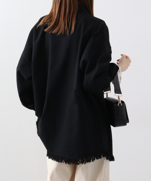 RE730(アールイーセブンサーティー)の「Ripped long sleeve work shirt / ダメージ加工 長袖ワークシャツ(シャツ/ブラウス・メンズ・ブラック系/ブラック系1/ホワイト・M/L)」の17枚目の写真