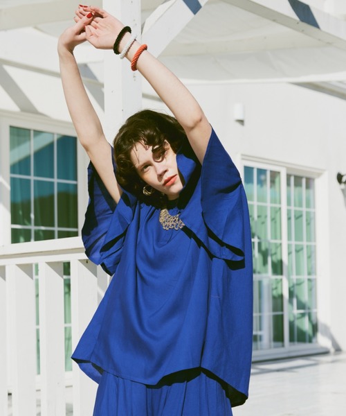 manana suerte（マニャーナスエルテ）の「レーヨンギャザースリーブブラウス（シャツ/ブラウス・レディース・ピンク/ブラック/ブルー・FREE）」の9枚目の写真