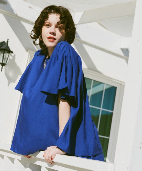 manana suerte（マニャーナスエルテ）の「レーヨンギャザースリーブブラウス（シャツ/ブラウス・レディース・ピンク/ブラック/ブルー・FREE）」の6枚目の写真