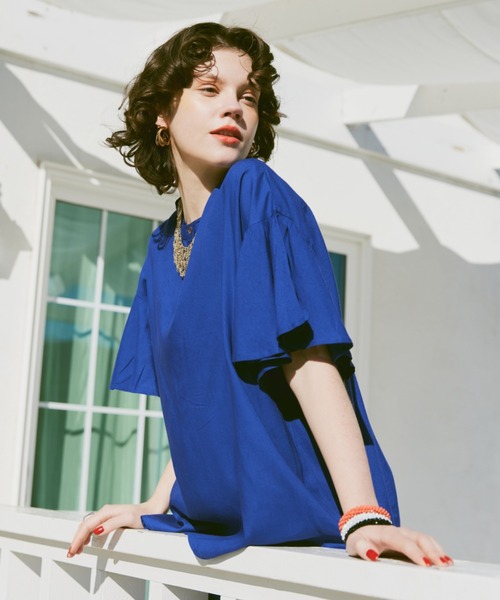 manana suerte（マニャーナスエルテ）の「レーヨンギャザースリーブブラウス（シャツ/ブラウス・レディース・ピンク/ブラック/ブルー・FREE）」の7枚目の写真