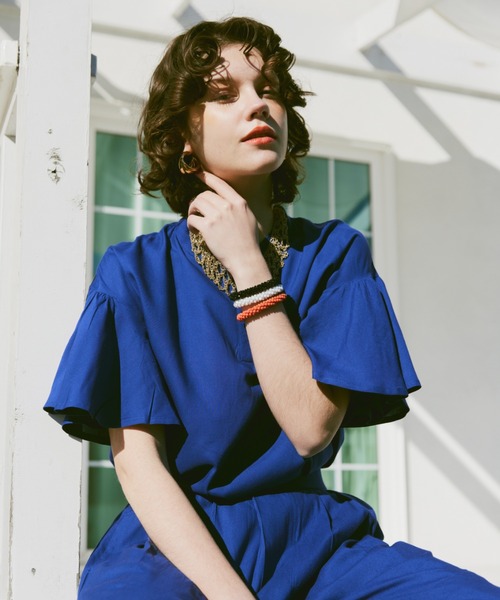 manana suerte（マニャーナスエルテ）の「レーヨンギャザースリーブブラウス（シャツ/ブラウス・レディース・ピンク/ブラック/ブルー・FREE）」の8枚目の写真