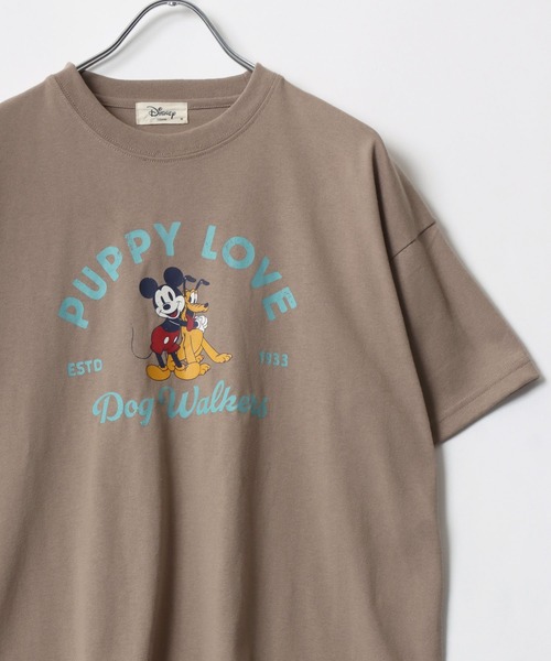 Disney(ディズニー)の「Disney/ディズニー ミッキー ミニー ドナルド くまのプーさん プリント 刺繍 オーバーサイズ半袖Tシャツ(Tシャツ/カットソー・レディース・ダークグリーン/グレー系その他/ネイビー/ダークブルー/ワイン/アイボリー/ベージュ系その他/ブルー系その他/モカ/アッシュグレー/レモンイエロー/グレー・M/L)」の1枚目の写真