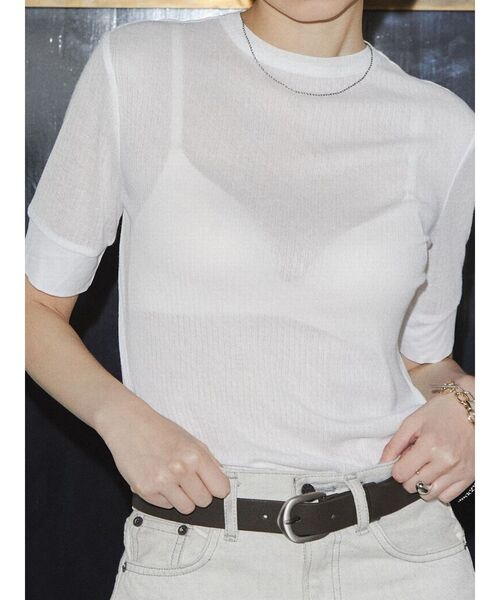 VEQUM（VEQUM）の「【VEQUM】SHEER COMPACT TSHIRT（Tシャツ/カットソー・レディース・ブルー/ホワイト/オレンジ/ブラック・FREE）」の2枚目の写真