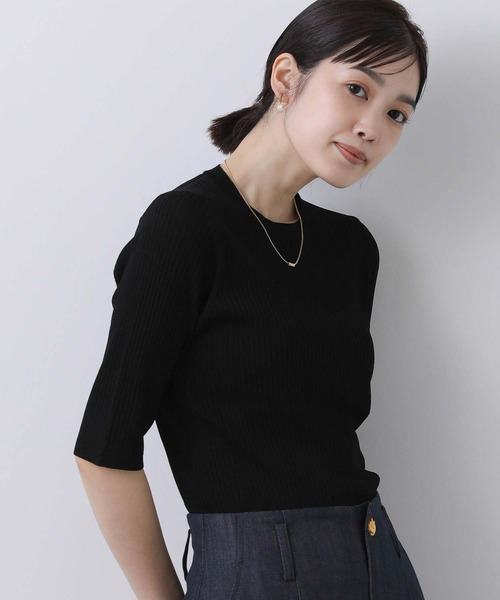 Gready Brilliant（グレディブリリアン）の「Ｒｙ混リブクルー半袖ニット（ニット/セーター・レディース・ブラック/オフホワイト・38）」の2枚目の写真