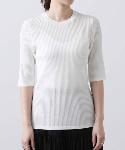 Gready Brilliant（グレディブリリアン）の「Ｒｙ混リブクルー半袖ニット（ニット/セーター・レディース・ブラック/オフホワイト・38）」の20枚目の写真