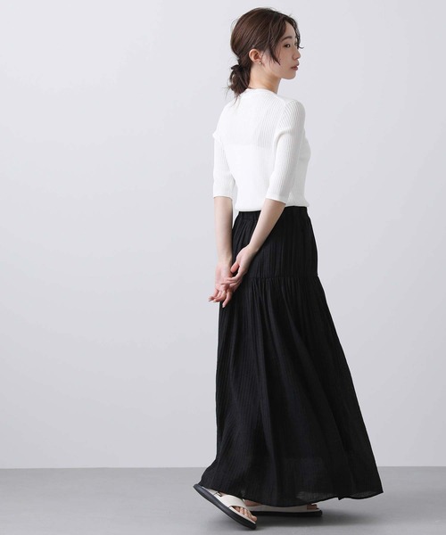 Gready Brilliant（グレディブリリアン）の「Ｒｙ混リブクルー半袖ニット（ニット/セーター・レディース・ブラック/オフホワイト・38）」の4枚目の写真