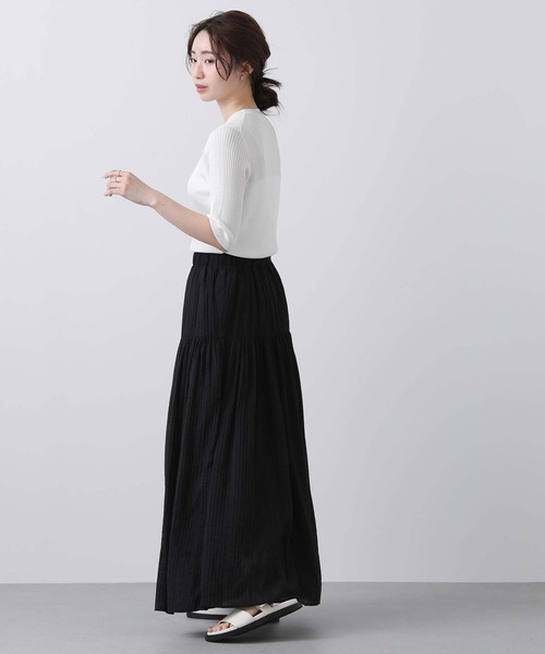 Gready Brilliant（グレディブリリアン）の「Ｒｙ混リブクルー半袖ニット（ニット/セーター・レディース・ブラック/オフホワイト・38）」の6枚目の写真