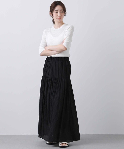 Gready Brilliant（グレディブリリアン）の「Ｒｙ混リブクルー半袖ニット（ニット/セーター・レディース・ブラック/オフホワイト・38）」の7枚目の写真