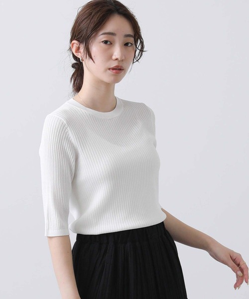 Gready Brilliant（グレディブリリアン）の「Ｒｙ混リブクルー半袖ニット（ニット/セーター・レディース・ブラック/オフホワイト・38）」の8枚目の写真