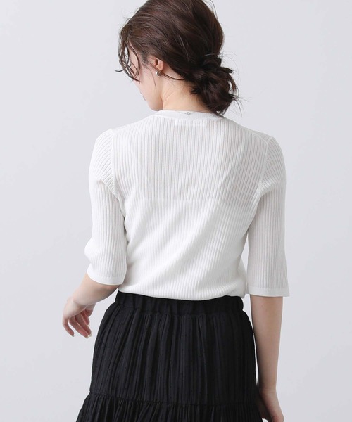 Gready Brilliant（グレディブリリアン）の「Ｒｙ混リブクルー半袖ニット（ニット/セーター・レディース・ブラック/オフホワイト・38）」の10枚目の写真