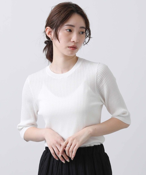 Gready Brilliant（グレディブリリアン）の「Ｒｙ混リブクルー半袖ニット（ニット/セーター・レディース・ブラック/オフホワイト・38）」の11枚目の写真