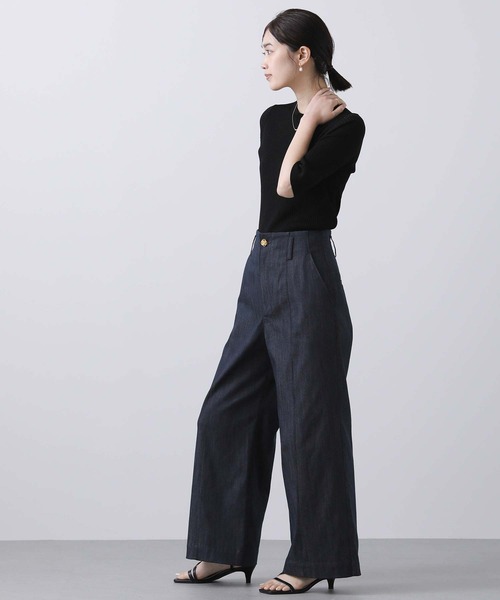 Gready Brilliant（グレディブリリアン）の「Ｒｙ混リブクルー半袖ニット（ニット/セーター・レディース・ブラック/オフホワイト・38）」の13枚目の写真